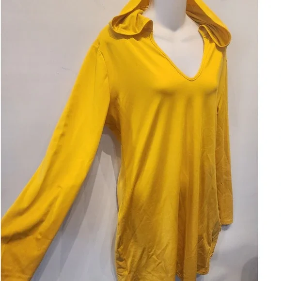 Women's Yellow V Neck Long Sleeve Hooded Mini Dress XXL - Picture 7 of 10